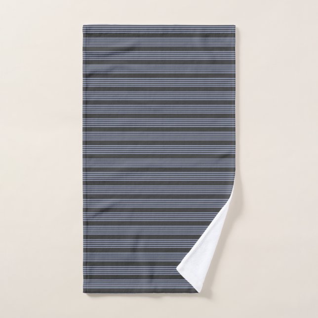 Blue-grey and charcoal five stripe pattern hand towel (Hand Towel)