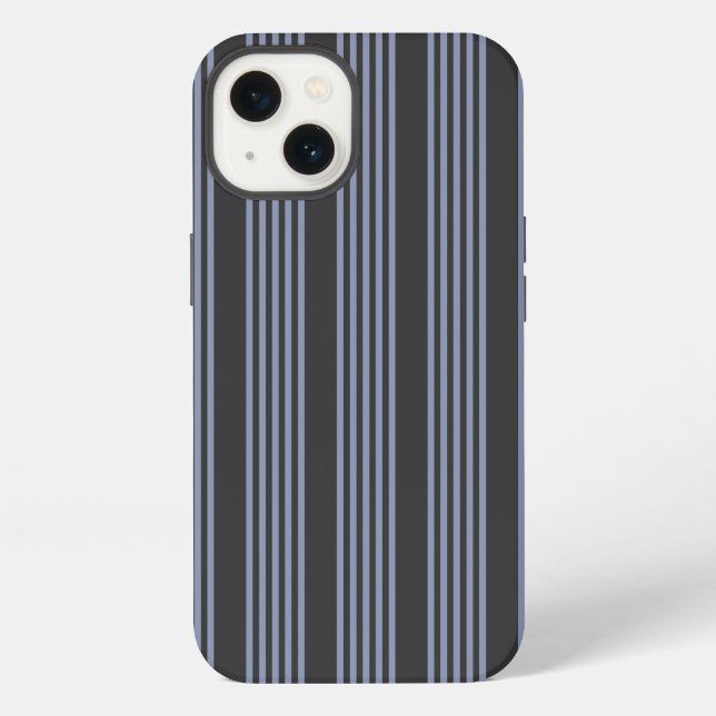Blue-grey and charcoal five stripe pattern iPhone case (Back)