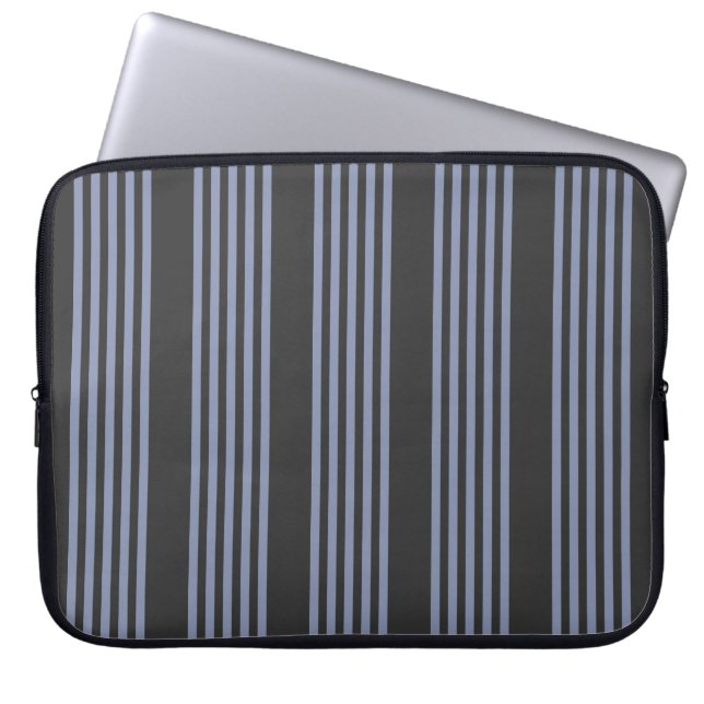 Blue-grey and charcoal five stripe pattern laptop sleeve (Front)