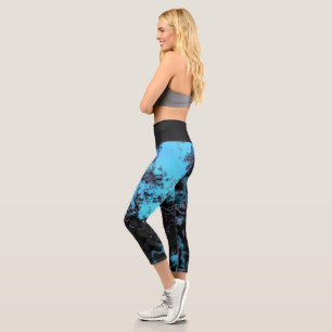 Blue, Grey and Purple Marble Abstract Capri Leggings