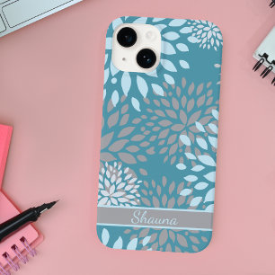 Blue Grey and Teal Modern Abstract Floral Pattern Case-Mate iPhone 14 Case