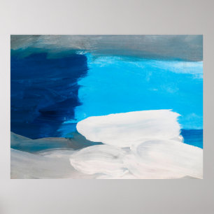 Blue, Grey and White Abstract Art Painting backgro Poster