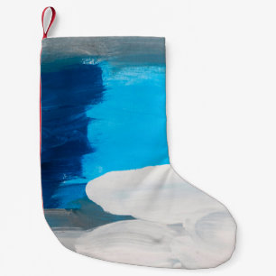 Blue, Grey and White Abstract Art Painting backgro Small Christmas Stocking