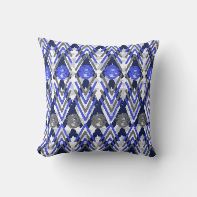 Blue Grey And White Aztec Cushion (Front)