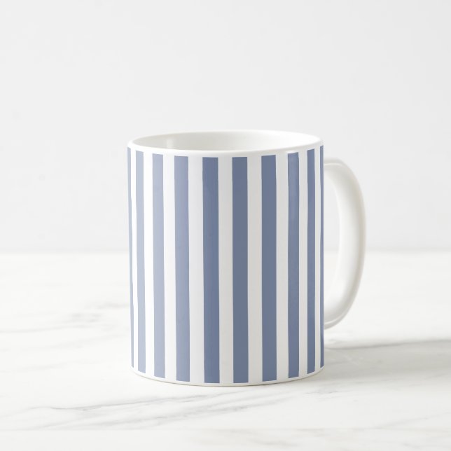 Blue grey and white candy stripes coffee mug (Front Right)