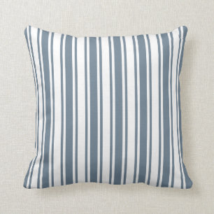 Blue-grey and white candy stripes cushion