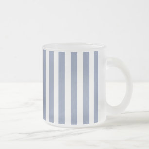 Blue grey and white candy stripes frosted glass coffee mug