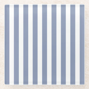 Blue grey and white candy stripes glass coaster