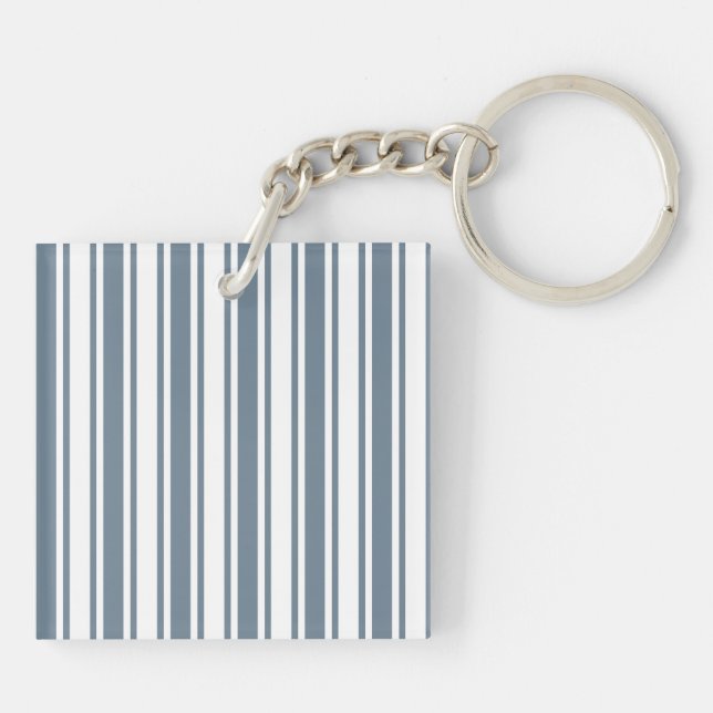 Blue-grey and white candy stripes key ring (Back)