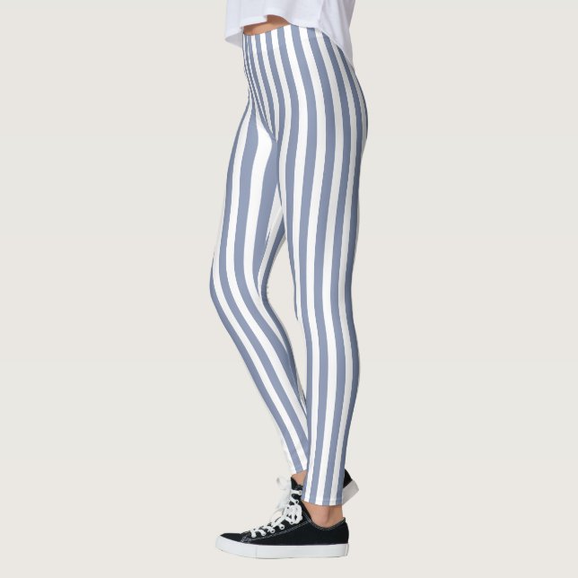 Blue grey and white candy stripes leggings (Left)