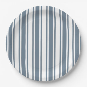Blue-grey and white candy stripes paper plate
