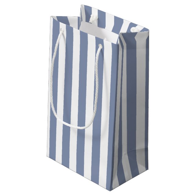 Blue grey and white candy stripes small gift bag (Back Angled)