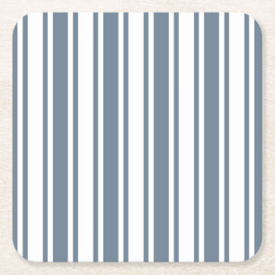 Blue-grey and white candy stripes square paper coaster