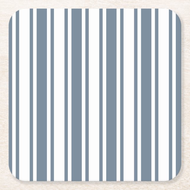 Blue-grey and white candy stripes square paper coaster (Front)