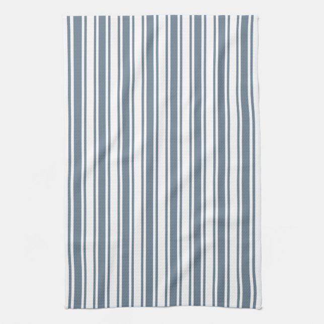 Blue-grey and white candy stripes tea towel (Vertical)