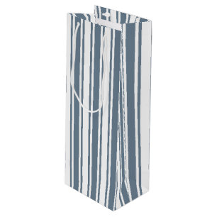 Blue-grey and white candy stripes wine gift bag