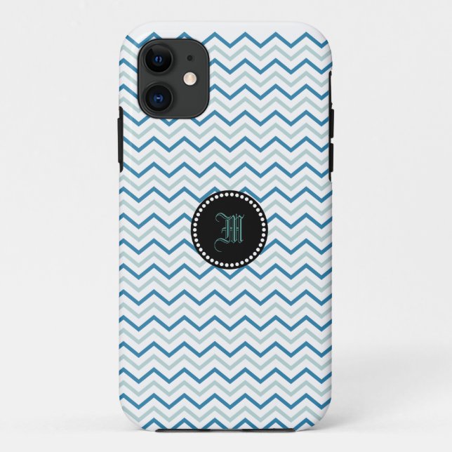 Blue Grey and White Chevron Monogram  Case-Mate iPhone Case (Back)
