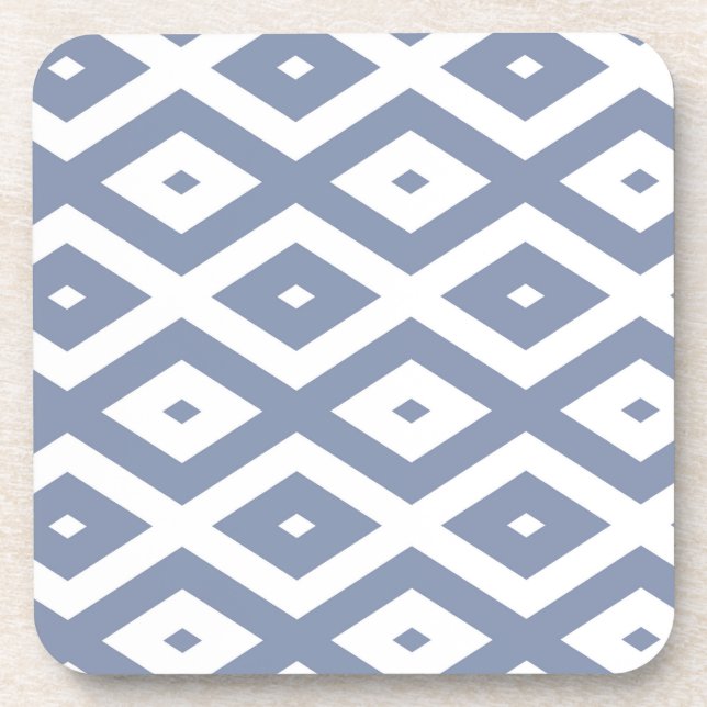 Blue grey and white diamond pattern coaster (Front)