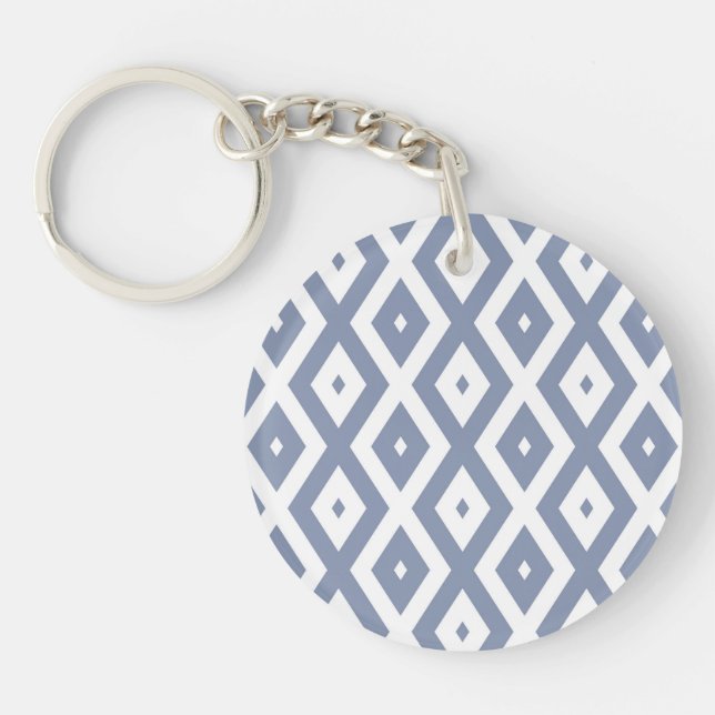 Blue grey and white diamond pattern key ring (Front)