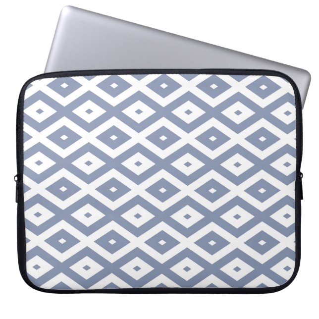 Blue grey and white diamond pattern laptop sleeve (Front)