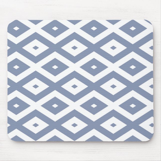 Blue grey and white diamond pattern mouse mat (Front)