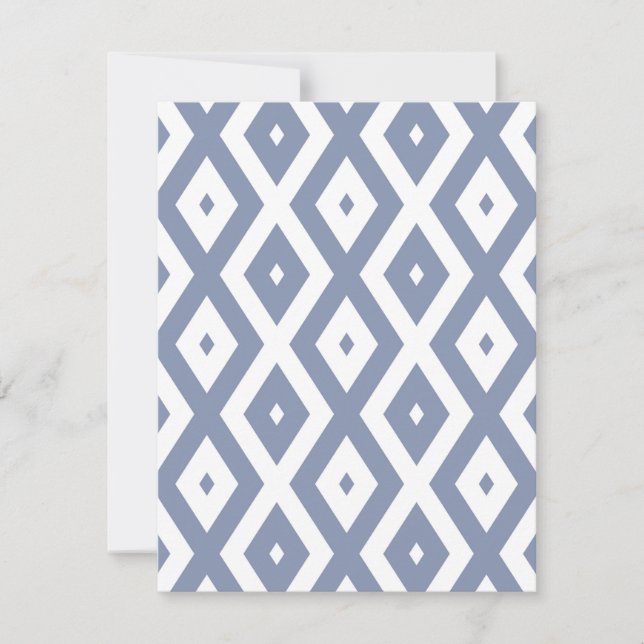 Blue grey and white diamond pattern RSVP card (Front)