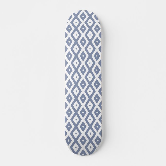Blue grey and white diamond pattern skateboard (Front)