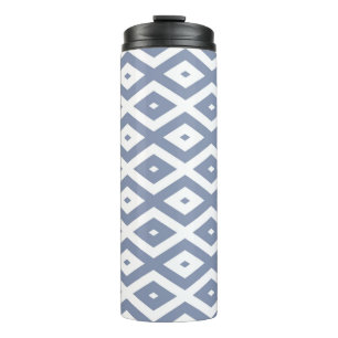Blue grey and white diamond pattern thermal tumbler