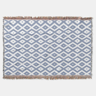 Blue grey and white diamond pattern throw blanket