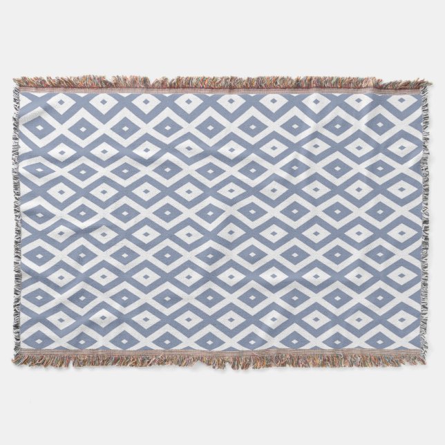 Blue grey and white diamond pattern throw blanket (Front)