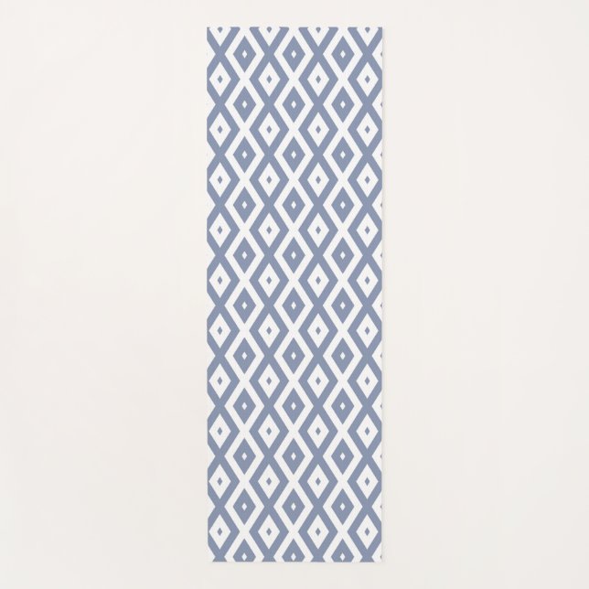 Blue grey and white diamond pattern yoga mat (Front)