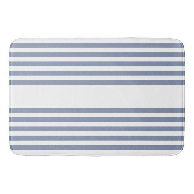 Blue-grey and white five stripe pattern bath mat (Front)