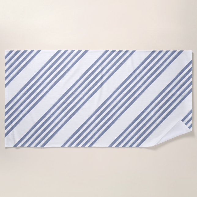 Blue-grey and white five stripe pattern beach towel (Front)