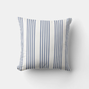 Blue-grey and white five stripe pattern cushion