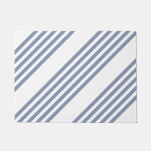 Blue-grey and white five stripe pattern doormat