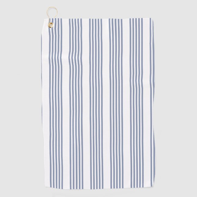 Blue-grey and white five stripe pattern golf towel (Front)