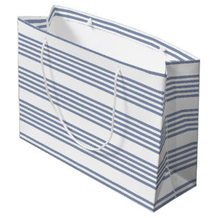 Blue-grey and white five stripe pattern large gift bag