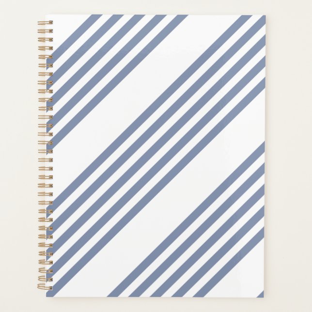 Blue-grey and white five stripe pattern planner (Front)