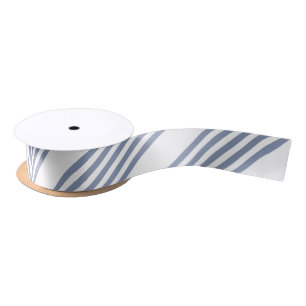 Blue-grey and white five stripe pattern satin ribbon