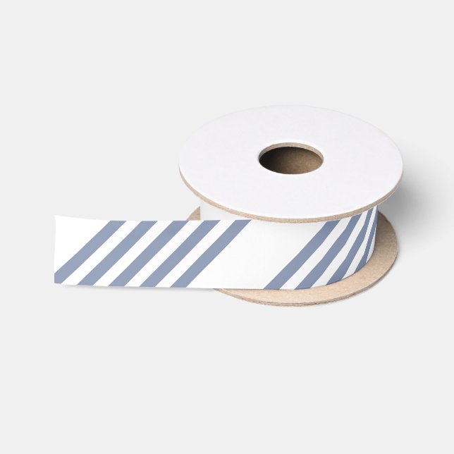 Blue-grey and white five stripe pattern satin ribbon (Spool)
