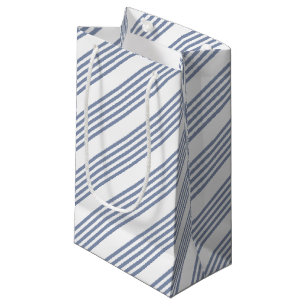 Blue-grey and white five stripe pattern small gift bag