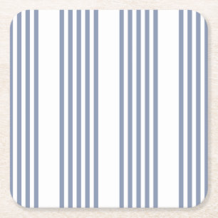 Blue-grey and white five stripe pattern square paper coaster