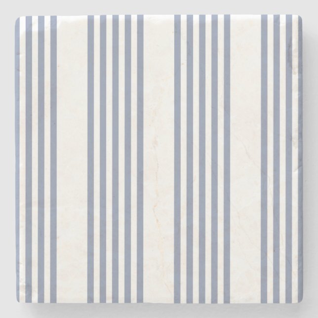 Blue-grey and white five stripe pattern stone coaster (Front)
