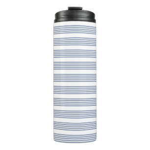 Blue-grey and white five stripe pattern thermal tumbler
