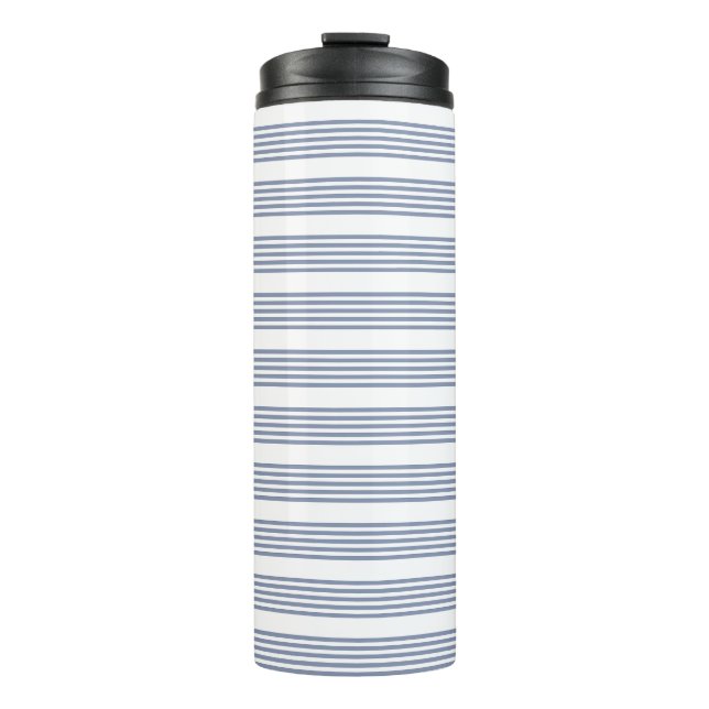Blue-grey and white five stripe pattern thermal tumbler (Front)
