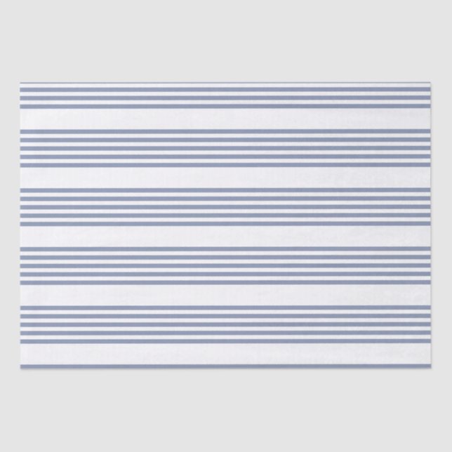Blue-grey and white five stripe pattern tissue paper (Front)