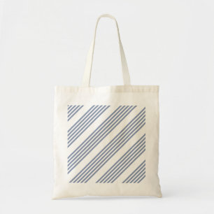 Blue-grey and white five stripe pattern tote bag