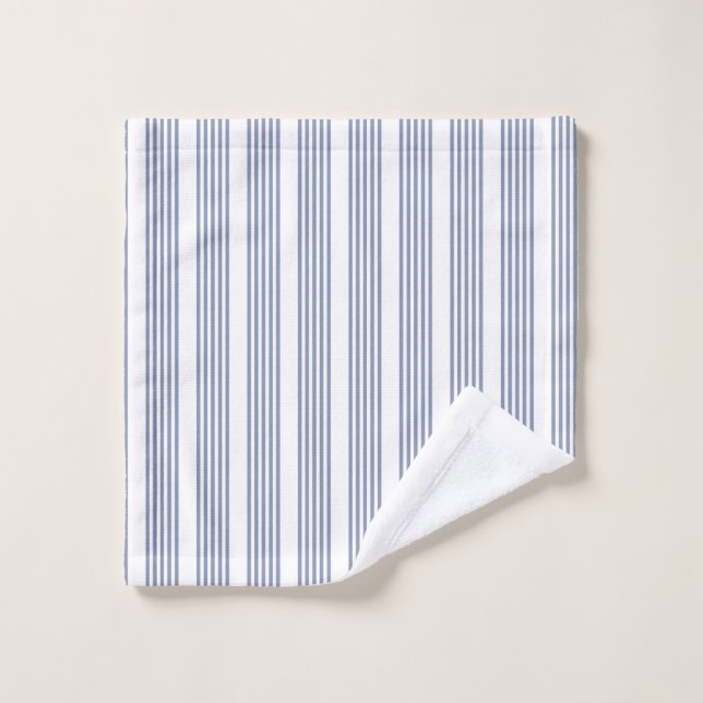 Blue-grey and white five stripe pattern wash cloth (Wash Cloth)