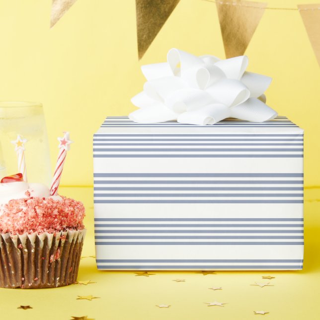 Blue-grey and white five stripe pattern wrapping paper (Birthday Party)