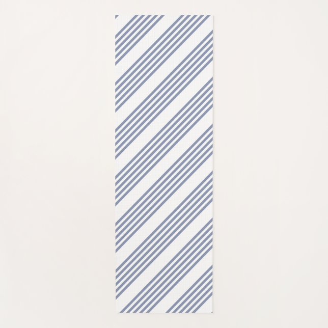 Blue-grey and white five stripe pattern yoga mat (Front)